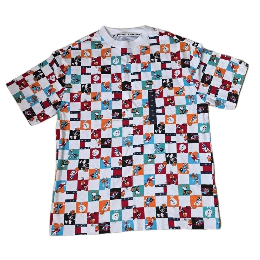 RARE TOMMY JEANS X SPACE JAM 2 CHECKERED PRINT T SHIRT Men Small NWT - Picture 1 of 11